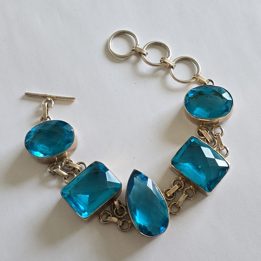 Large Blue stone Handmade 925 Sterling Silver Adjustable Bracelet